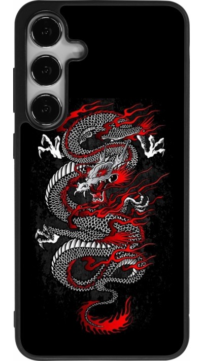 Coque Samsung Galaxy S24+ - Silicone rigide noir Japanese style Dragon Tattoo Red Black