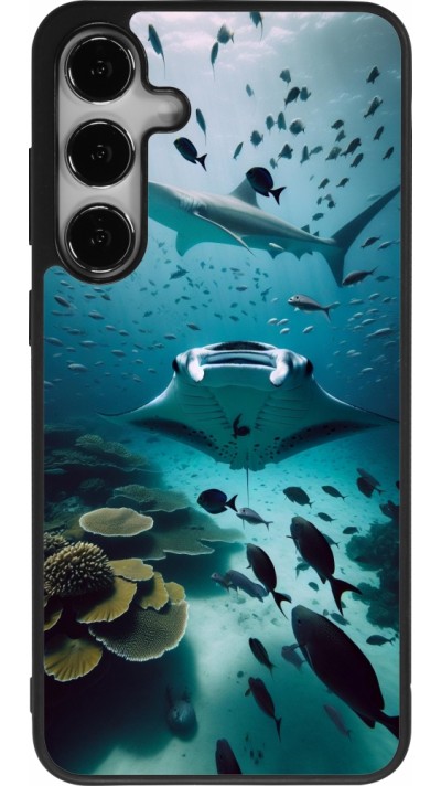 Coque Samsung Galaxy S24+ - Silicone rigide noir Manta Lagon Nettoyage