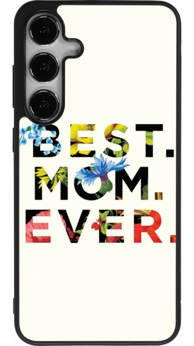 Coque Samsung Galaxy S24+ - Silicone rigide noir Mom 2023 best Mom ever flowers