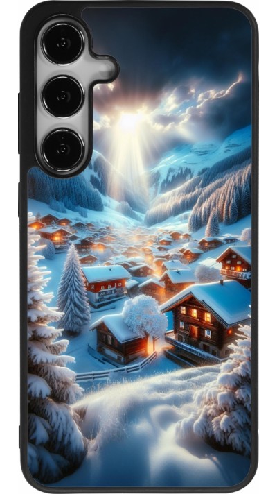 Coque Samsung Galaxy S24+ - Silicone rigide noir Mont Neige Lumière