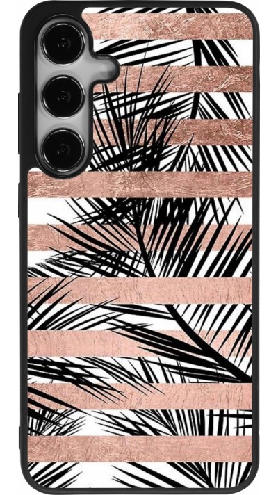 Coque Samsung Galaxy S24+ - Silicone rigide noir Palm trees gold stripes