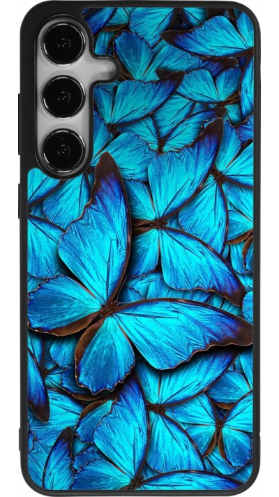 Coque Samsung Galaxy S24+ - Silicone rigide noir Papillon bleu