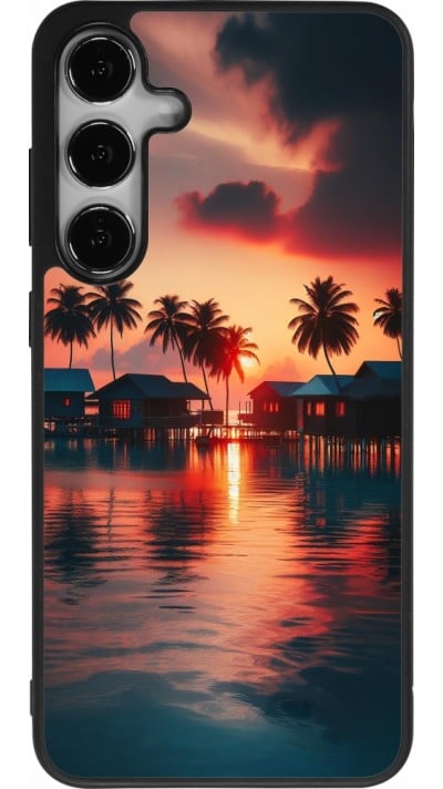 Coque Samsung Galaxy S24+ - Silicone rigide noir Paradis Maldives