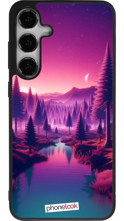 Coque Samsung Galaxy S24+ - Silicone rigide noir Paysage Violet-Rose