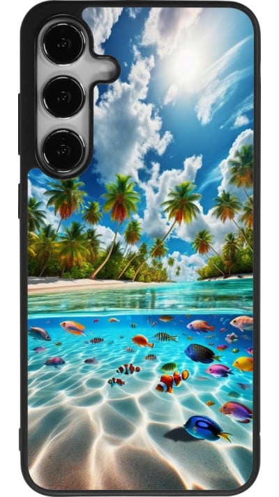 Coque Samsung Galaxy S24+ - Silicone rigide noir Plage Paradis