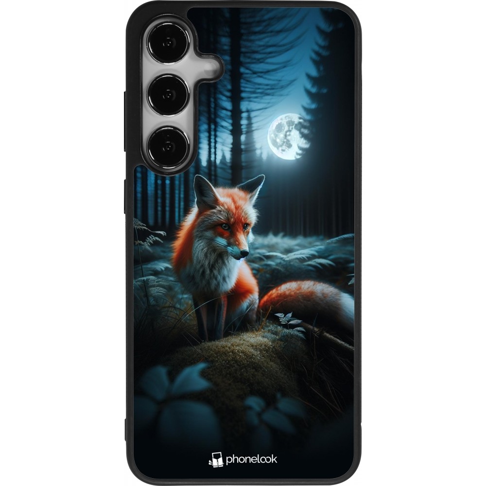Coque Samsung Galaxy S24+ - Silicone rigide noir Renard lune forêt