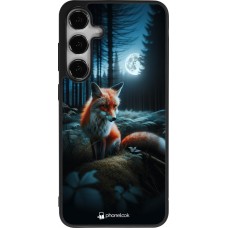 Coque Samsung Galaxy S24+ - Silicone rigide noir Renard lune forêt