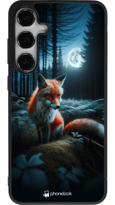 Coque Samsung Galaxy S24+ - Silicone rigide noir Renard lune forêt