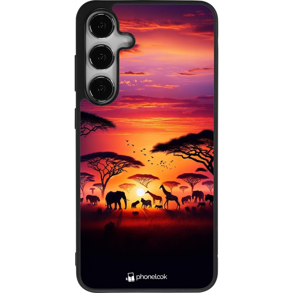 Coque Samsung Galaxy S24+ - Silicone rigide noir Safari sunset wildlife