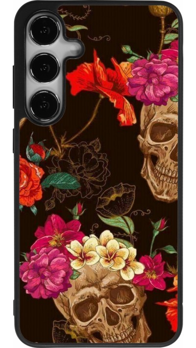 Samsung Galaxy S24+ Case Hülle - Silikon schwarz Skulls and flowers