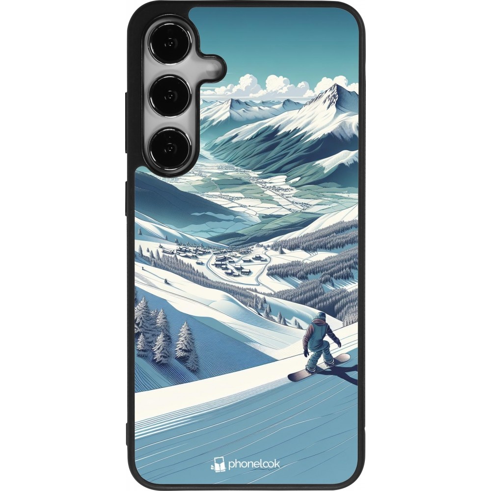 Coque Samsung Galaxy S24+ - Silicone rigide noir Snowboarder Montagne