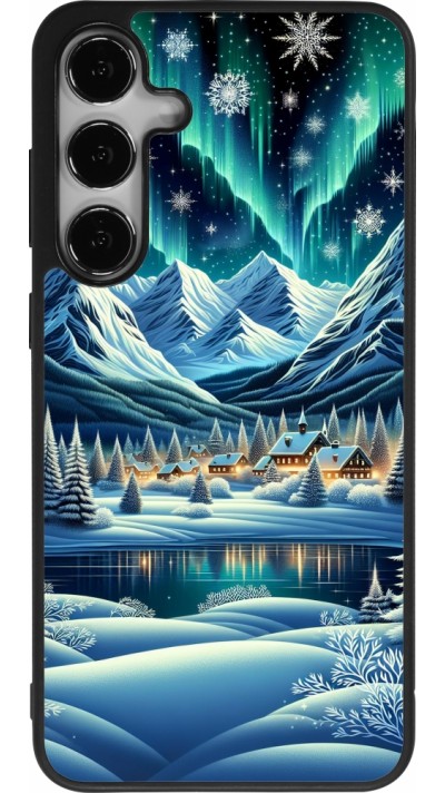 Coque Samsung Galaxy S24+ - Silicone rigide noir Snowy Mountain Village Lake night