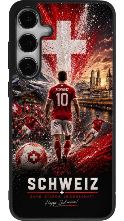 Coque Samsung Galaxy S24+ - Silicone rigide noir Football Schweiz splash 2026