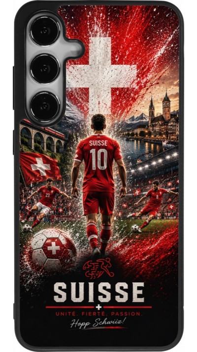 Coque Samsung Galaxy S24+ - Silicone rigide noir Football Suisse splash 2026