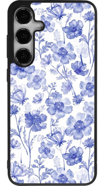 Coque Samsung Galaxy S24+ - Silicone rigide noir Spring 23 watercolor blue flowers