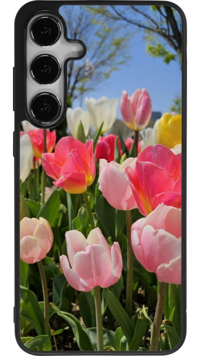Coque Samsung Galaxy S24+ - Silicone rigide noir Tulips 2026