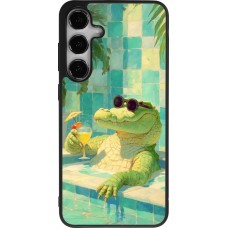 Coque Samsung Galaxy S24+ - Silicone rigide noir Crocodile in the swimming pool Summer 2026