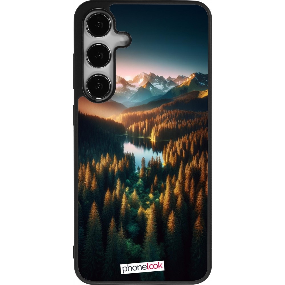 Coque Samsung Galaxy S24+ - Silicone rigide noir Sunset Forest Lake