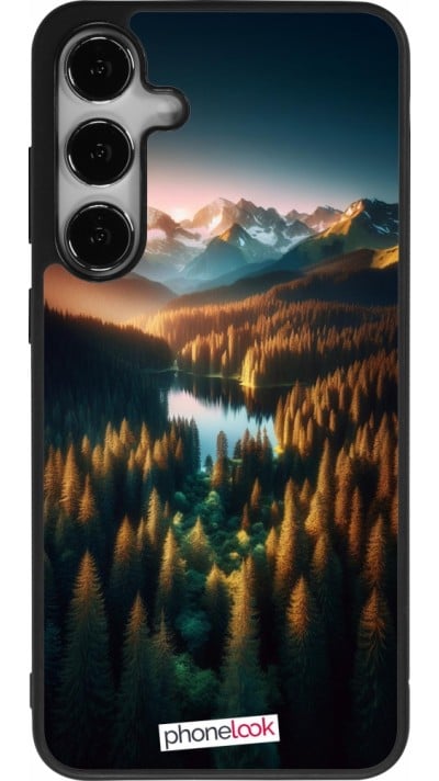 Coque Samsung Galaxy S24+ - Silicone rigide noir Sunset Forest Lake