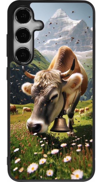 Coque Samsung Galaxy S24+ - Silicone rigide noir Vache montagne Valais