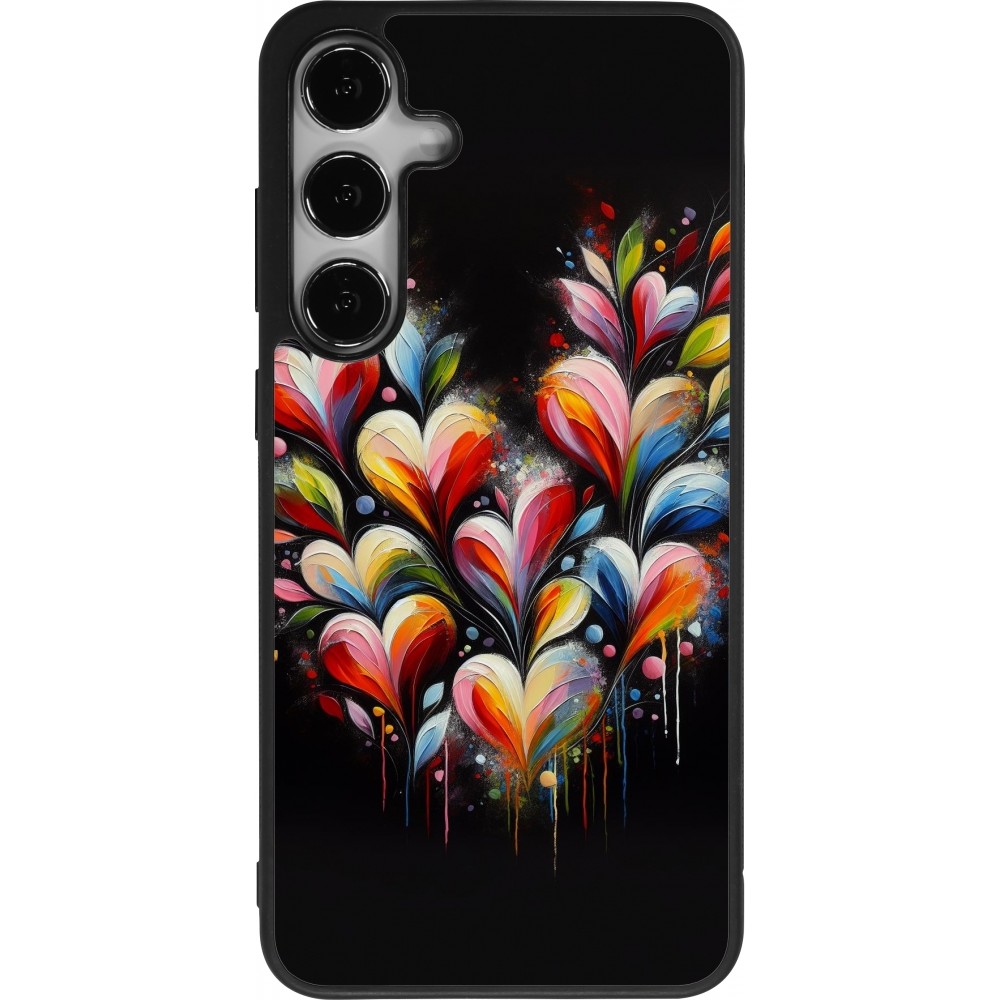 Coque Samsung Galaxy S24+ - Silicone rigide noir Valentine 2024 Coeur Noir Abstrait