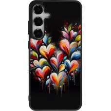 Coque Samsung Galaxy S24+ - Silicone rigide noir Valentine 2024 Coeur Noir Abstrait