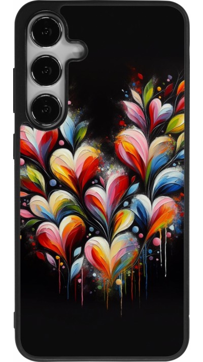 Coque Samsung Galaxy S24+ - Silicone rigide noir Valentine 2024 Coeur Noir Abstrait