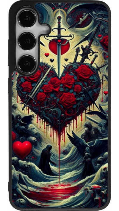 Coque Samsung Galaxy S24+ - Silicone rigide noir Dark Love Coeur Sang