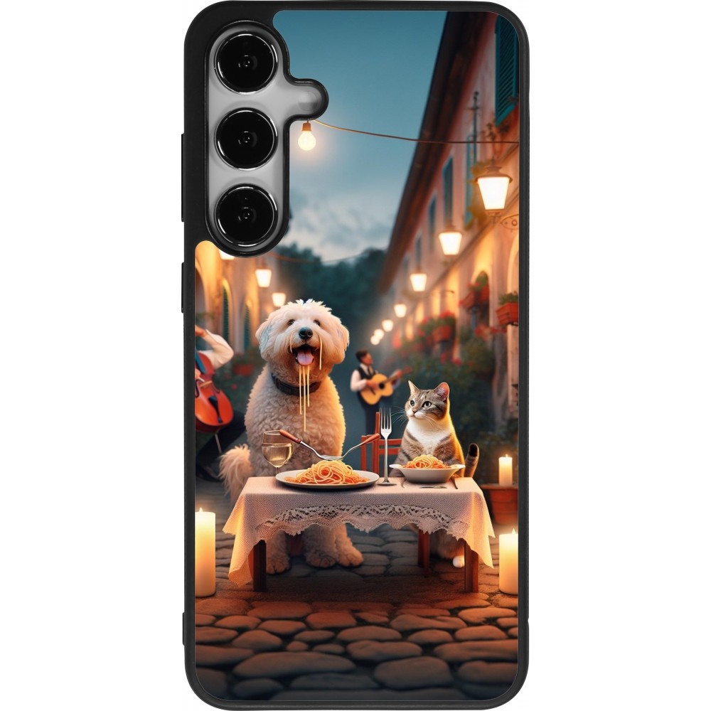 Coque Samsung Galaxy S24+ - Silicone rigide noir Valentine 2024 Dog & Cat Candlelight