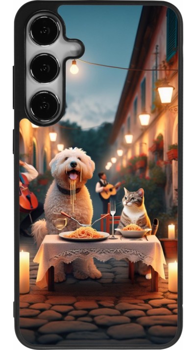 Samsung Galaxy S24+ Case Hülle - Silikon schwarz Valentin 2024 Hund & Katze Kerzenlicht
