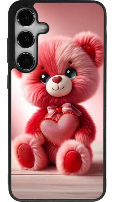 Coque Samsung Galaxy S24+ - Silicone rigide noir Valentine 2024 Ourson rose