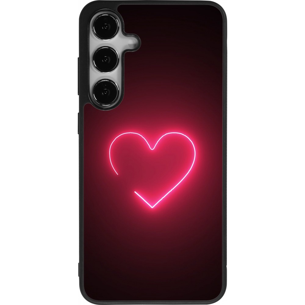 Coque Samsung Galaxy S24+ - Silicone rigide noir Valentine 2023 single neon heart