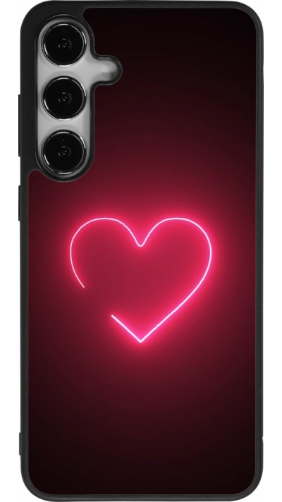 Coque Samsung Galaxy S24+ - Silicone rigide noir Valentine 2023 single neon heart