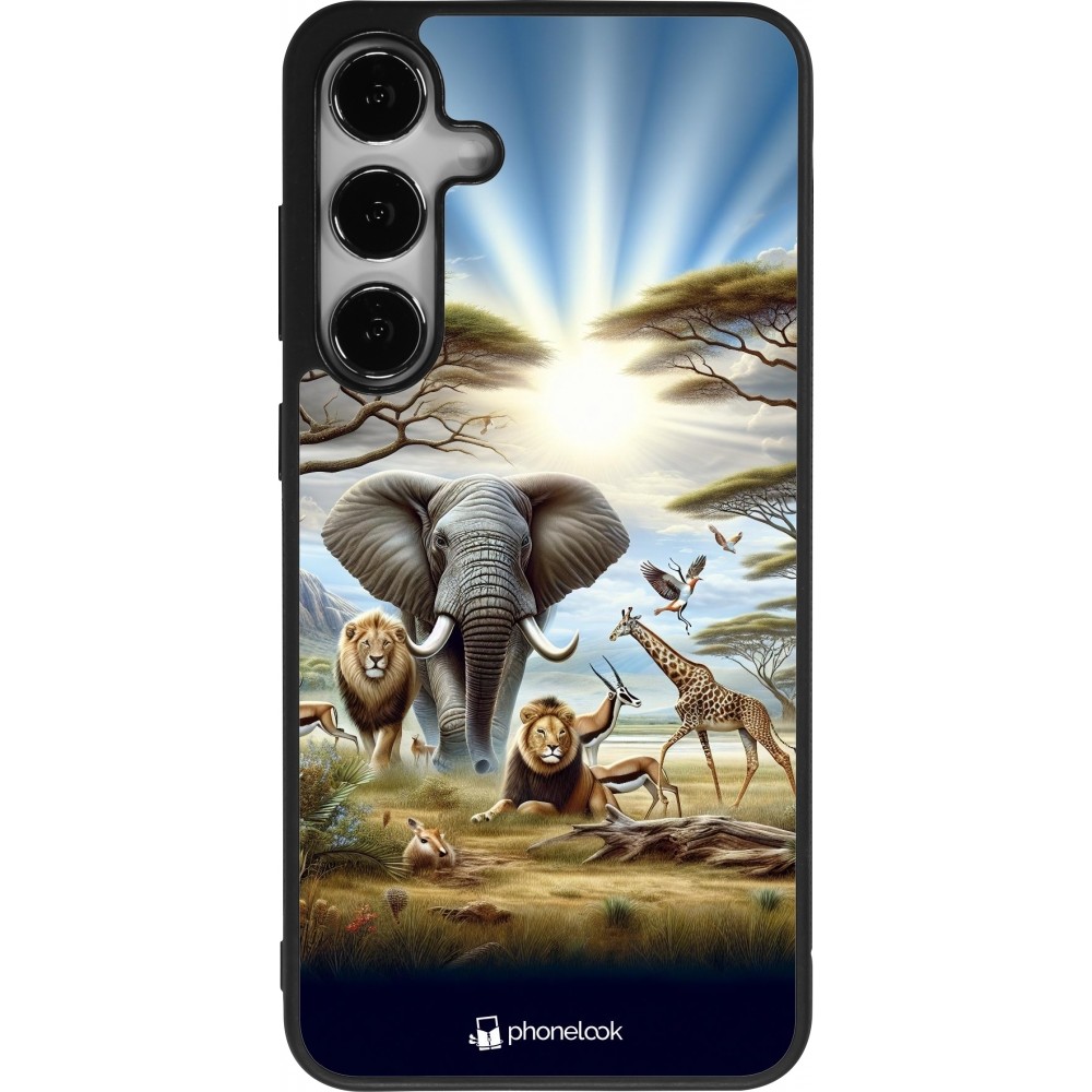 Coque Samsung Galaxy S24+ - Silicone rigide noir Vie sauvage africaine