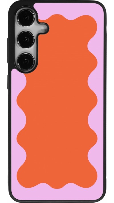 Coque Samsung Galaxy S24+ - Silicone rigide noir Wavy Rectangle Orange Pink