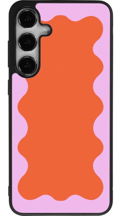 Coque Samsung Galaxy S24+ - Silicone rigide noir Wavy Rectangle Orange Pink