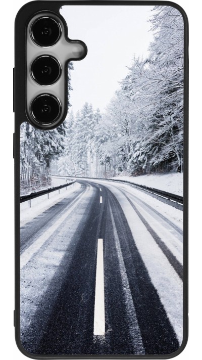 Coque Samsung Galaxy S24+ - Silicone rigide noir Winter 22 Snowy Road