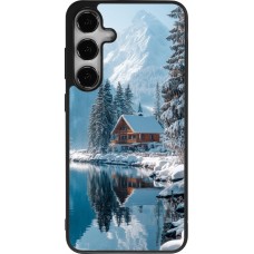Coque Samsung Galaxy S24+ - Silicone rigide noir Winter 25 Winter house forest day