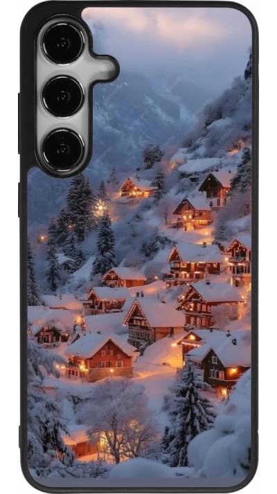 Coque Samsung Galaxy S24+ - Silicone rigide noir Winter 25 Winter snowy village