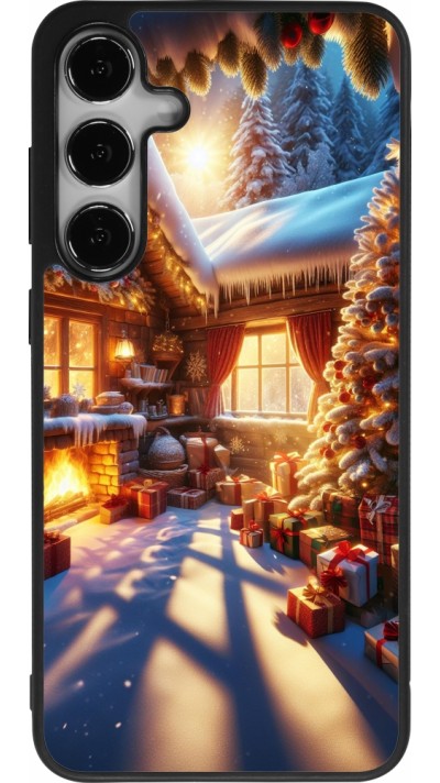 Coque Samsung Galaxy S24+ - Silicone rigide noir Noël Chalet Féerie