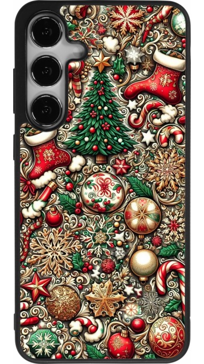 Coque Samsung Galaxy S24+ - Silicone rigide noir Noël 2023 micro pattern