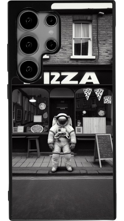 Coque Samsung Galaxy S24 Ultra - Silicone rigide noir Astronaute devant une Pizzeria