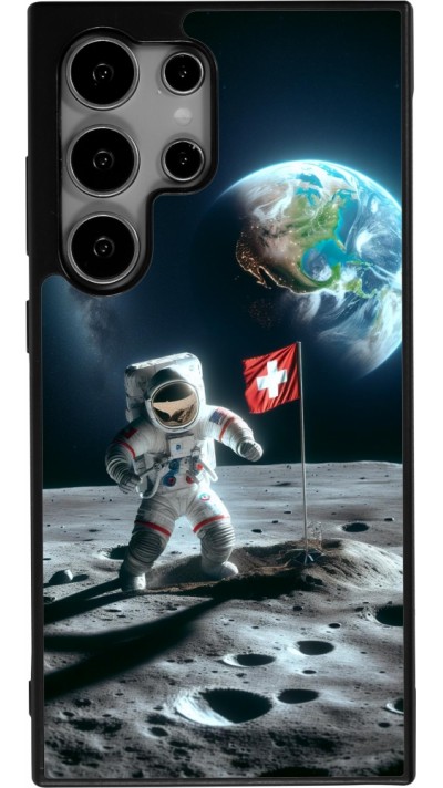 Coque Samsung Galaxy S24 Ultra - Silicone rigide noir Astro Suisse sur lune