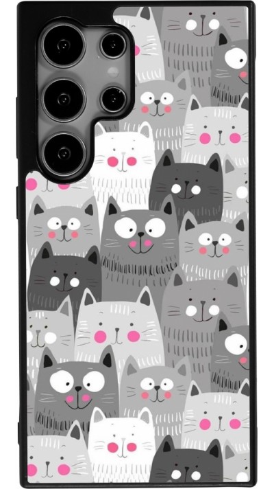 Coque Samsung Galaxy S24 Ultra - Silicone rigide noir Chats gris troupeau