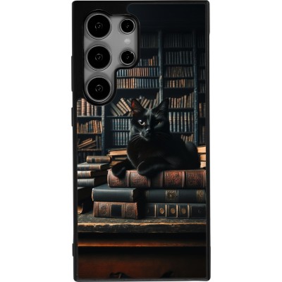 Coque Samsung Galaxy S24 Ultra - Silicone rigide noir Chat livres sombres