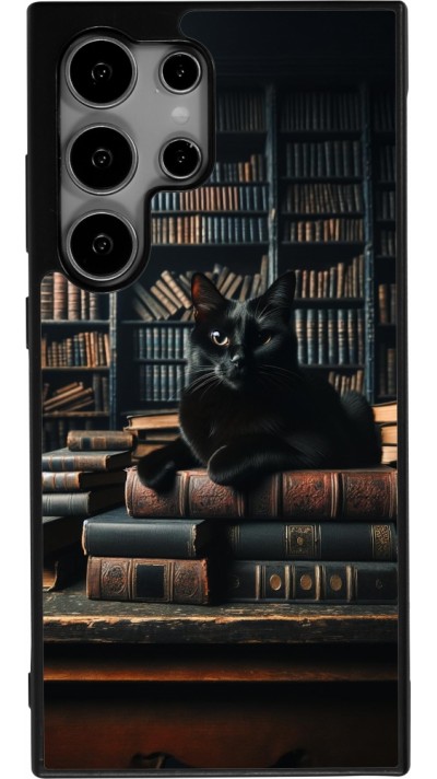 Coque Samsung Galaxy S24 Ultra - Silicone rigide noir Chat livres sombres