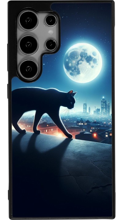 Coque Samsung Galaxy S24 Ultra - Silicone rigide noir Chat noir sous la pleine lune