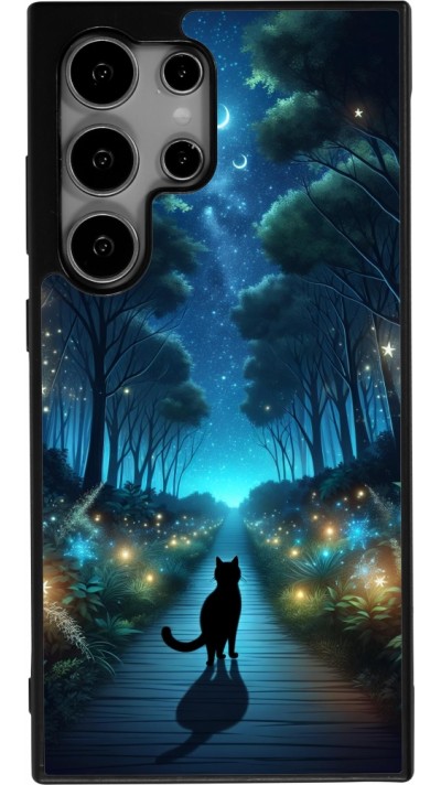 Coque Samsung Galaxy S24 Ultra - Silicone rigide noir Chat noir promenade