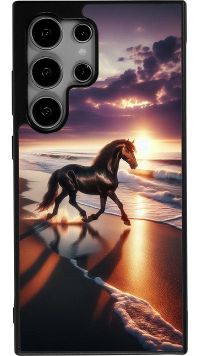 Coque Samsung Galaxy S24 Ultra - Silicone rigide noir Cheval majestueux plage