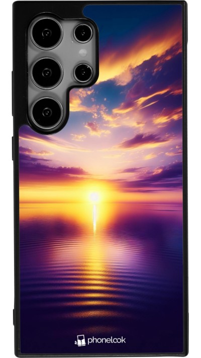 Coque Samsung Galaxy S24 Ultra - Silicone rigide noir Coucher soleil jaune violet